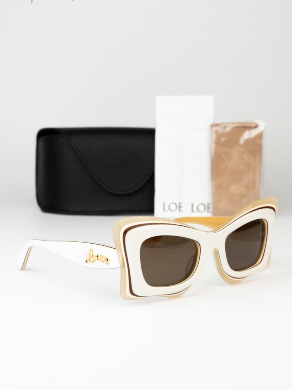 Loewe Women Sunglasses Ivory Brown Mirror Cat Eye LW40140U 25E NEW AUTHENTIC